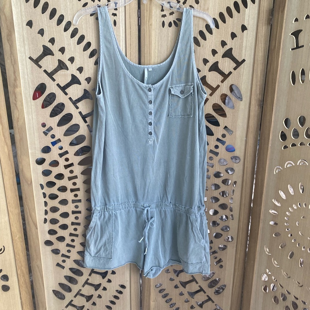 Michael Stars Sage Green Sleeveless Romper with Button Front